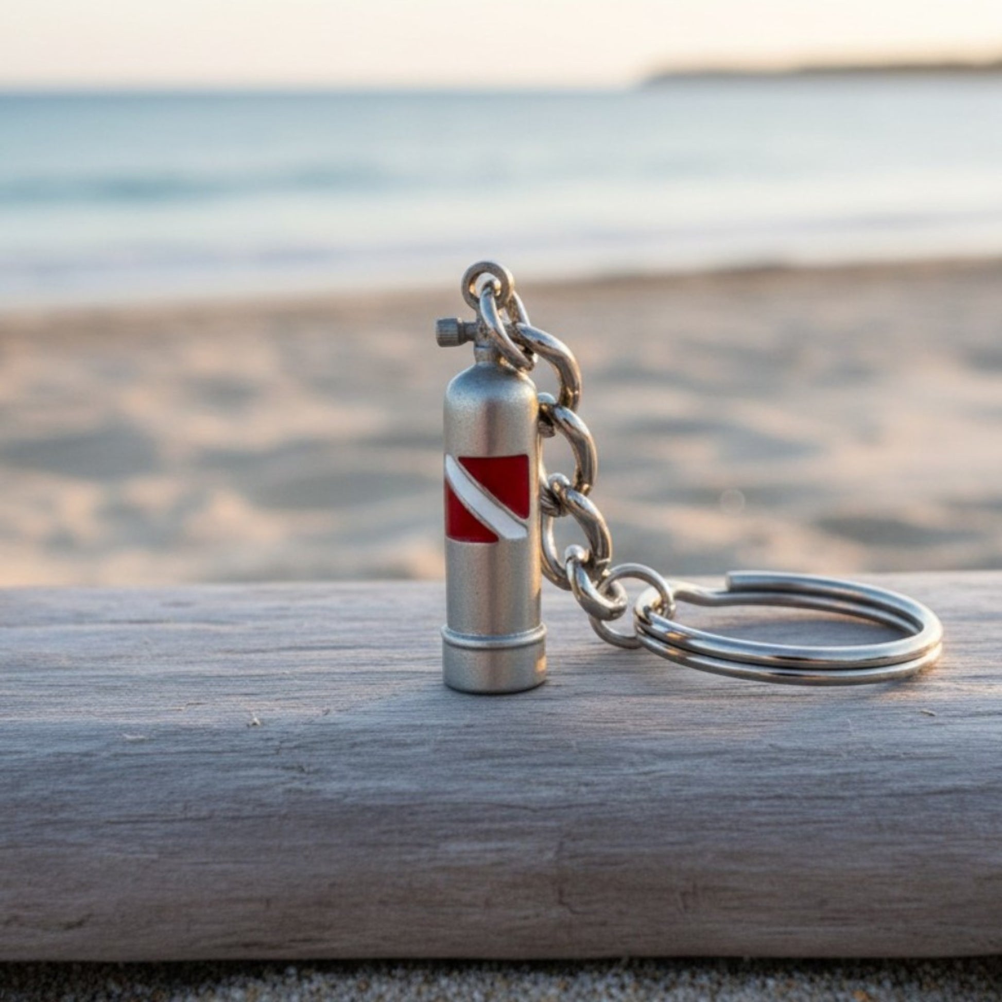 Scuba Tank Keychain with Dive Flag – Diver’s Collection – Pewter - Big Blue