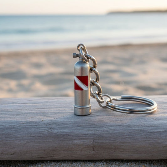 Scuba Tank Keychain with Dive Flag – Diver’s Collection – Pewter - Big Blue
