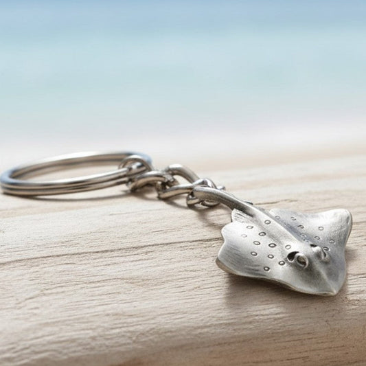 Stingray Keychain – Sea Life Collection – Pewter- With Dive Flag - Big Blue