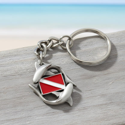 Reef Sharks Circling Dive Flag Keychain – Diver´s Collection – Pewter - Big Blue