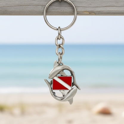 Reef Sharks Circling Dive Flag Keychain – Diver´s Collection – Pewter - Big Blue