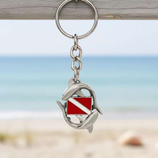 Reef Sharks Circling Dive Flag Keychain – Diver´s Collection – Pewter - Big Blue
