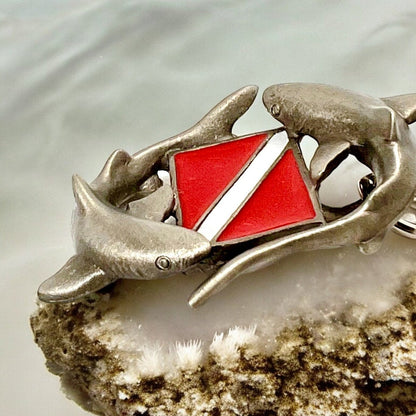 Shark Diver Ocean Theme Sea Life Lead-Free High Quality Pewter Pin - Big Blue