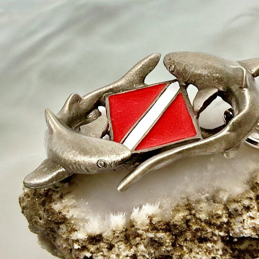 Shark Diver Ocean Theme Sea Life Lead-Free High Quality Pewter Pin - Big Blue