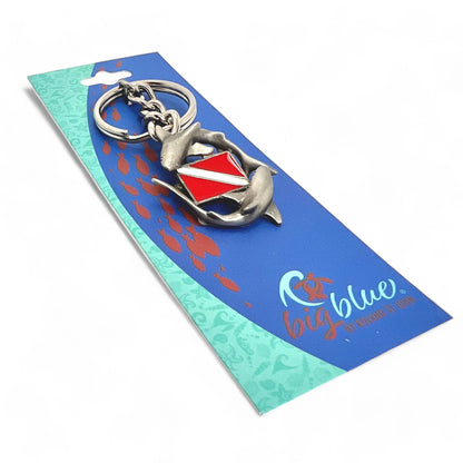 Shark Diver Key Chain, Shark Keyring with Diver Flag, Circling sharks, Gifts for shark lover, Scuba Diver Gifts