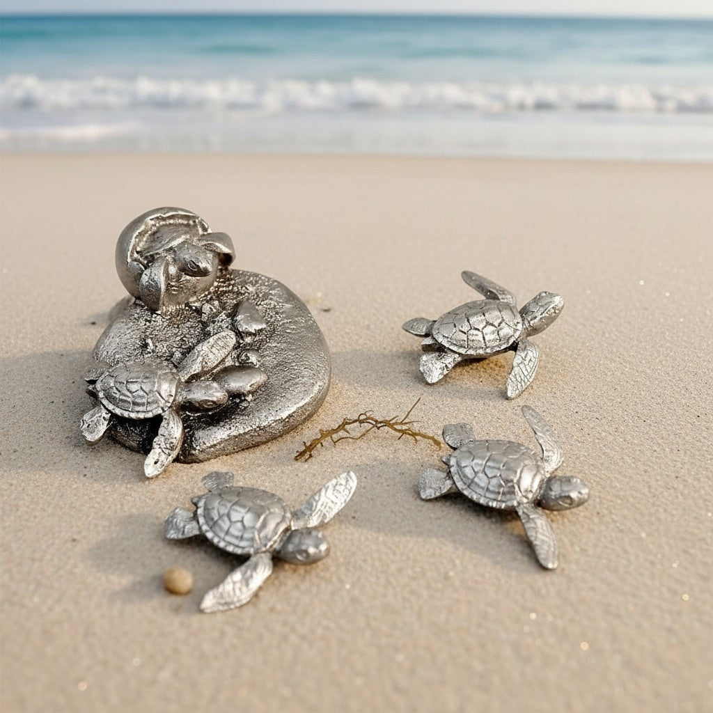 Baby Sea Turtle Magnet Set – Home Decor - Pewter