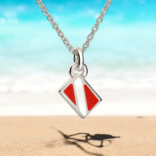 Dive Flag Necklace for Women Sterling Silver- Scuba Diving Gifts for Women- Scuba Diving Necklaces, Dive Flag Charm Necklace, Gifts for Scuba Divers - Big Blue