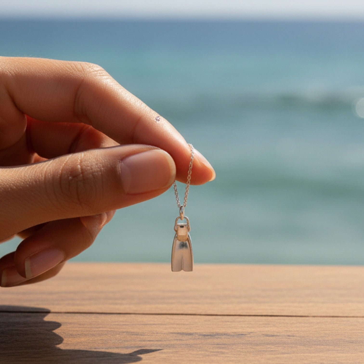 Dive Fin Necklace – Diver’s Collection – Sterling Silver - Big Blue