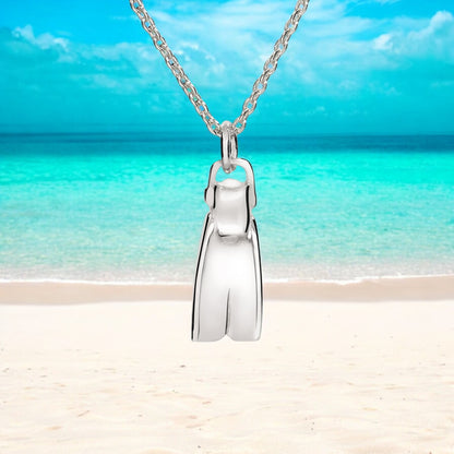 Scuba Diver Fin Necklace for Women Sterling Silver- Dive Flipper Necklace, Small Dive Fin Necklace, Scuba Diving Jewelry - Big Blue