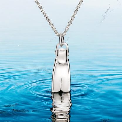 Scuba Diver Fin Necklace for Women Sterling Silver- Dive Flipper Necklace, Small Dive Fin Necklace, Scuba Diving Jewelry - Big Blue