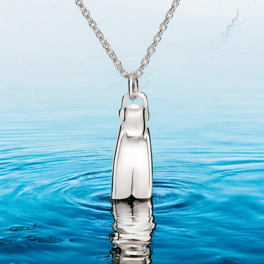 Scuba Diver Fin Necklace for Women Sterling Silver- Dive Flipper Necklace, Small Dive Fin Necklace, Scuba Diving Jewelry - Big Blue