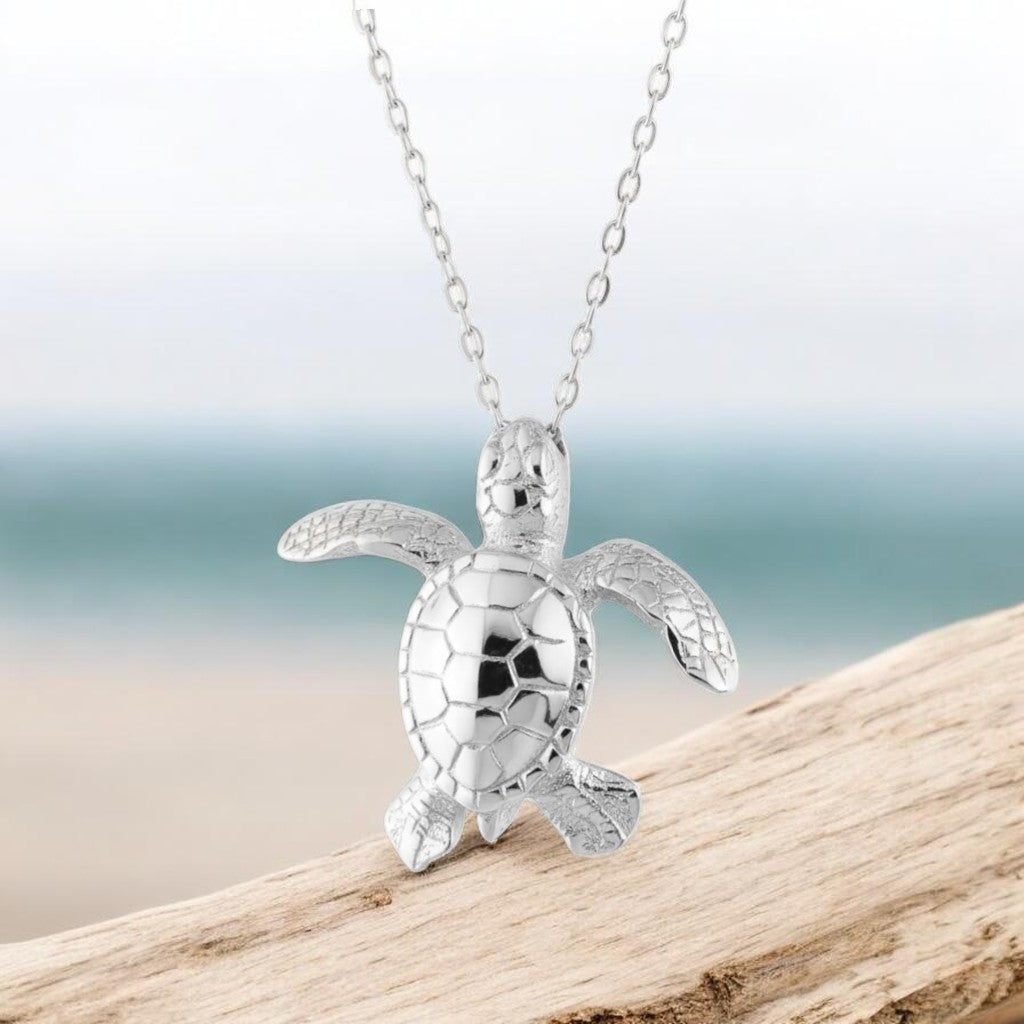 Baby Turtle Hatchling Necklace - Mini Sterling Collection - Sterling Silver - Big Blue