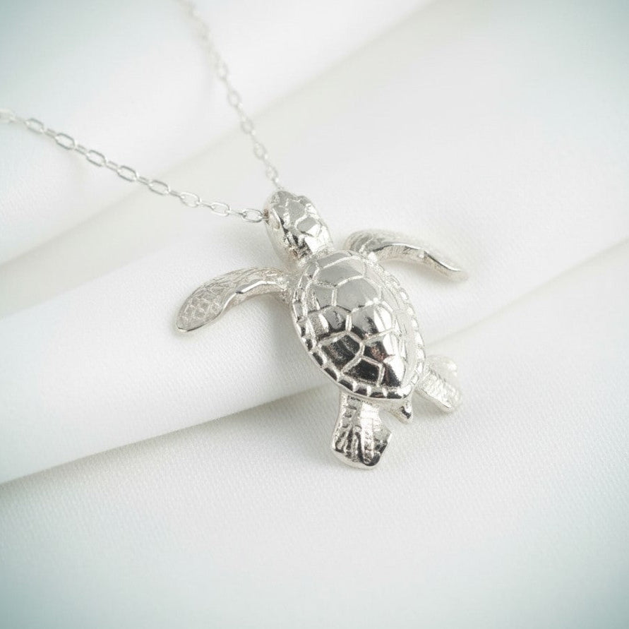 Baby Turtle Hatchling Necklace - Mini Sterling Collection - Sterling Silver - Big Blue