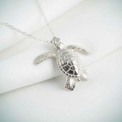 Baby Turtle Hatchling Necklace - Mini Sterling Collection - Sterling Silver - Big Blue