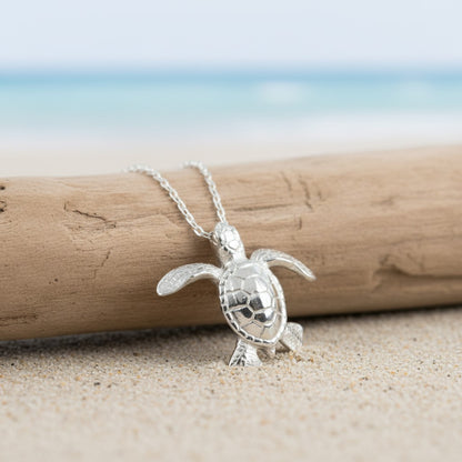 Baby Turtle Hatchling Necklace - Mini Sterling Collection - Sterling Silver - Big Blue