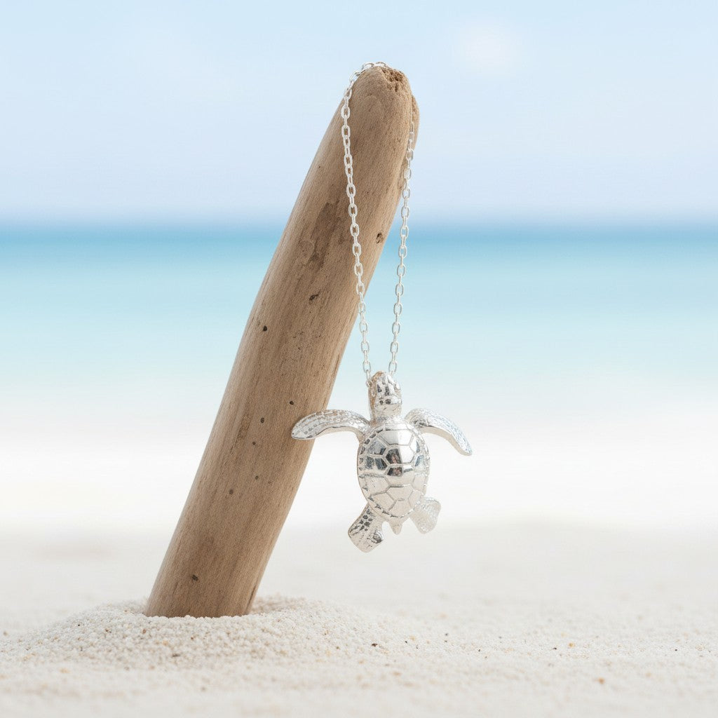 Baby Turtle Hatchling Necklace - Mini Sterling Collection - Sterling Silver - Big Blue