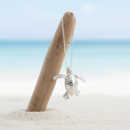 Baby Turtle Hatchling Necklace - Mini Sterling Collection - Sterling Silver - Big Blue