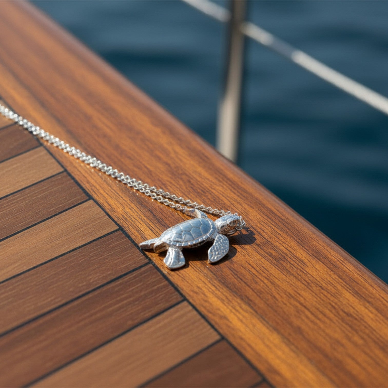 Baby Turtle Hatchling Necklace - Mini Sterling Collection - Sterling Silver - Big Blue