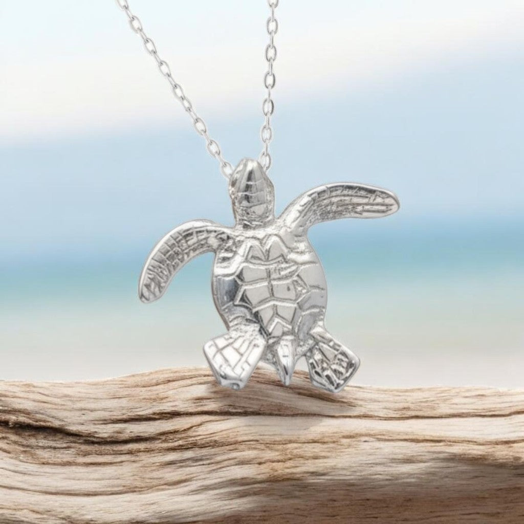 Baby Turtle Hatchling Necklace - Mini Sterling Collection - Sterling Silver - Big Blue