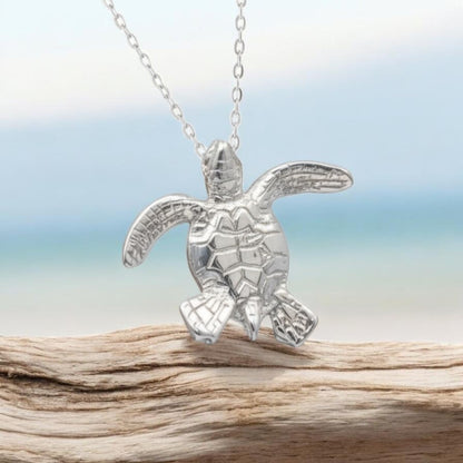 Baby Turtle Hatchling Necklace - Mini Sterling Collection - Sterling Silver - Big Blue