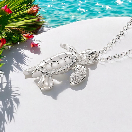Turtle Necklace Sterling Silver- Miniature Turtle Pendant, Sea Turtle Gifts, Sterling Silver Turtle Charm Necklace, Gifts for Turtle Lovers - Big Blue