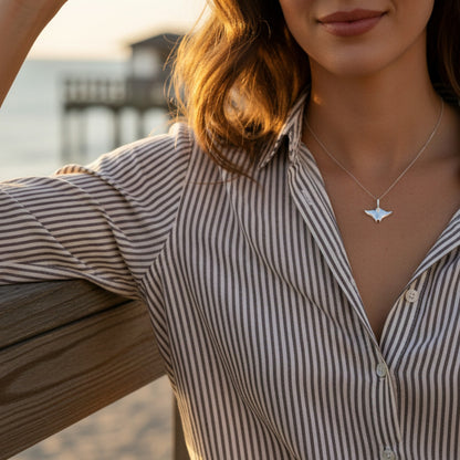 Manta Ray Necklace – Mini Sterling Collection – Sterling Silver - Big Blue