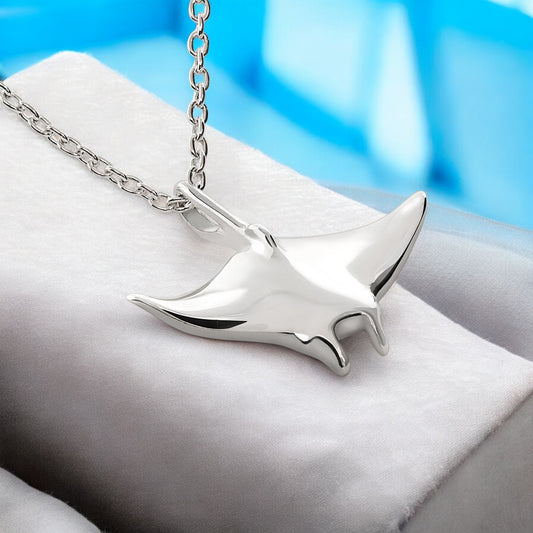 Stingray Necklaces for Women Sterling Silver- Manta Ray Necklace for Women, Stingray Charms, Small Manta Ray Necklaces - Big Blue