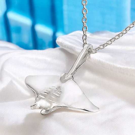 Stingray Necklaces for Women Sterling Silver- Manta Ray Necklace for Women, Stingray Charms, Small Manta Ray Necklaces - Big Blue