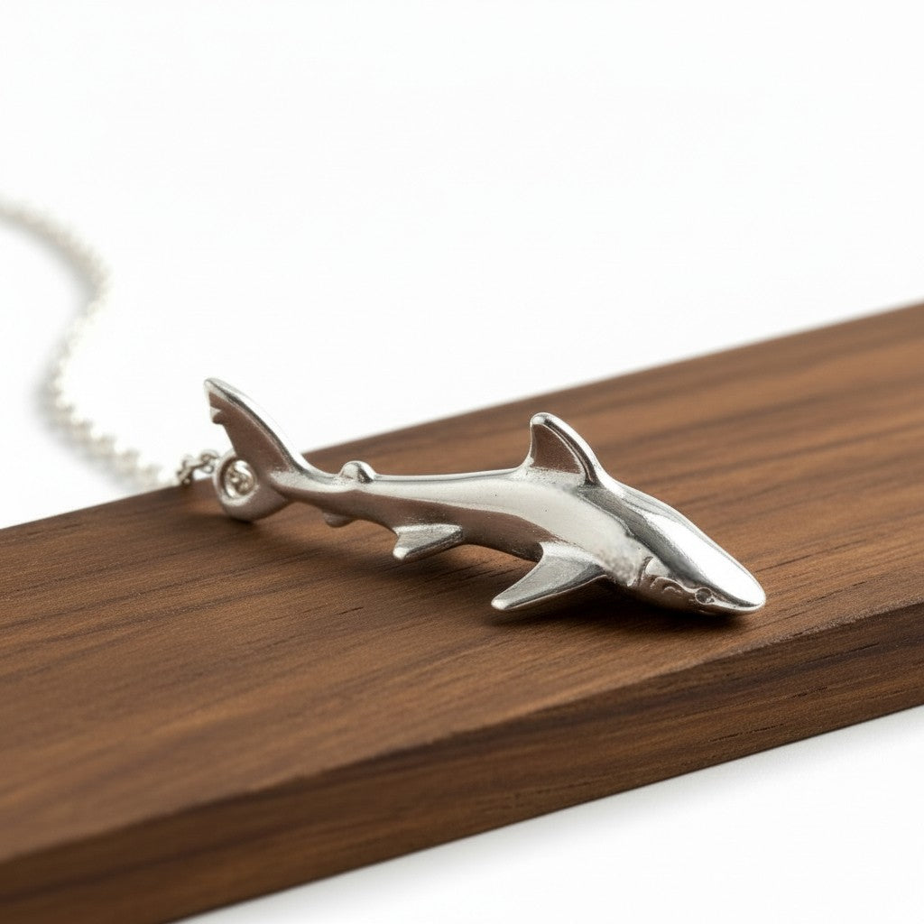 Reef Shark Necklace - Mini Sterling Collection - Sterling Silver - Big Blue