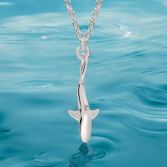 Shark Necklace for Woman and Teens Sterling Silver- Mini Shark Charm Sterling, Shark Charm, Mini Shark Pendant Sterling Silver - Big Blue
