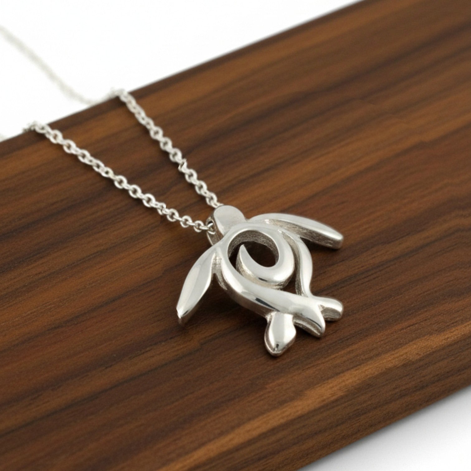 Turtle Necklace Miniature Pendant – Ocean Traveler Collection - Silver - Big Blue