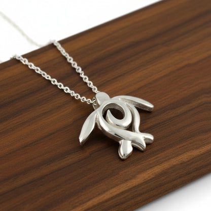 Turtle Necklace Miniature Pendant – Ocean Traveler Collection - Silver - Big Blue