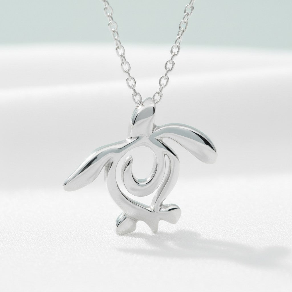 Turtle Necklace Miniature Pendant – Ocean Traveler Collection - Silver - Big Blue