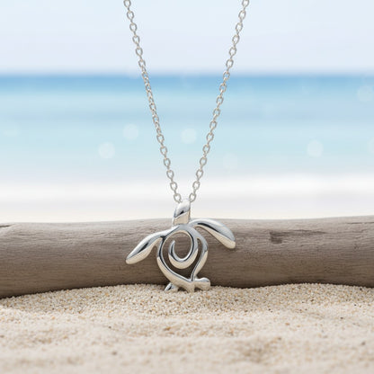 Turtle Necklace Miniature Pendant – Ocean Traveler Collection - Silver - Big Blue