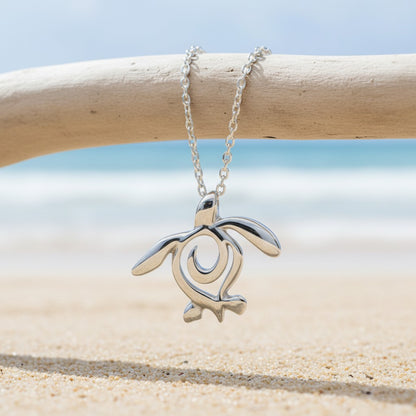 Turtle Necklace Miniature Pendant – Ocean Traveler Collection - Silver - Big Blue