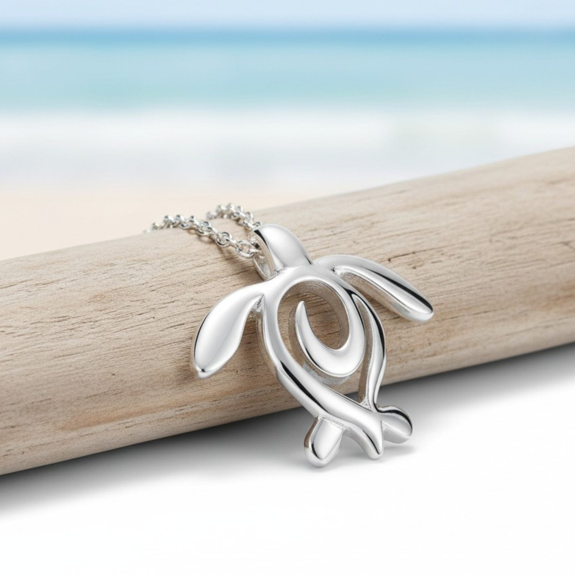 Turtle Necklace Miniature Pendant – Ocean Traveler Collection - Silver - Big Blue