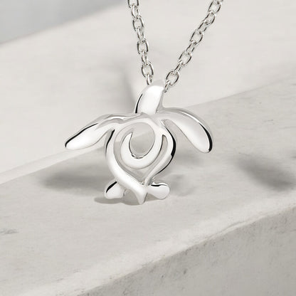 Turtle Necklace Sterling Silver Miniature Pendant- Turtle Gifts for Women, Honu Turtle Necklace, Ocean Theme Gifts for Turtle Lovers, Sea Life Jewelry - Big Blue