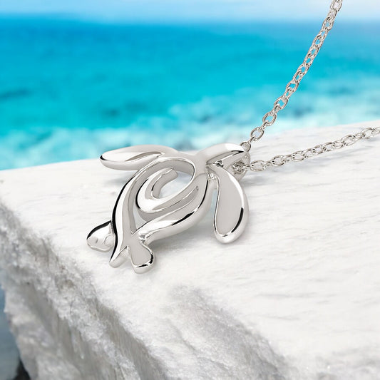 Turtle Necklace Sterling Silver Miniature Pendant- Turtle Gifts for Women, Honu Turtle Necklace, Ocean Theme Gifts for Turtle Lovers, Sea Life Jewelry - Big Blue
