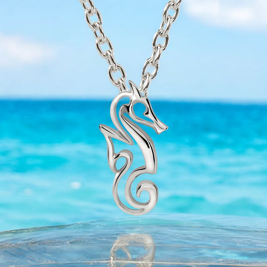 Seahorse Necklaces for Women Sterling Silver- Seahorse Jewelry for Women, Seahorse Gifts for Women, Seahorse Charm, Miniature Seahorse Necklace - Big Blue
