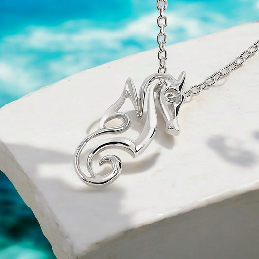 Seahorse Necklaces for Women Sterling Silver- Seahorse Jewelry for Women, Seahorse Gifts for Women, Seahorse Charm, Miniature Seahorse Necklace - Big Blue