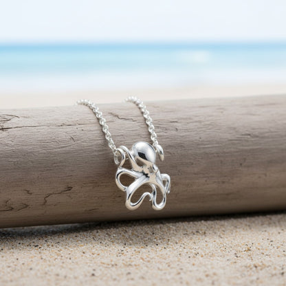 Mini "Leggs" Octopus Pendant Necklace – Mini Sterling Collection - Sterling Silver - Big Blue