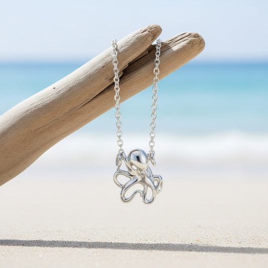 Mini "Leggs" Octopus Pendant Necklace – Mini Sterling Collection - Sterling Silver - Big Blue