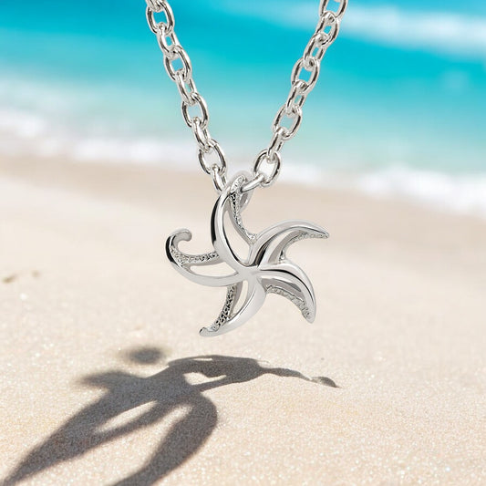 Starfish Necklace Sterling Silver for Women- Small Seastar Necklaces, Small Starfish Charms, Seastar Jewelry Sterling Silver, Beach Necklaces - Big Blue