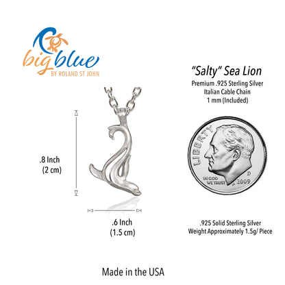 Sea Lion "Salty" Pendant Necklace –  Mini Collection - Sterling Silver - Big Blue