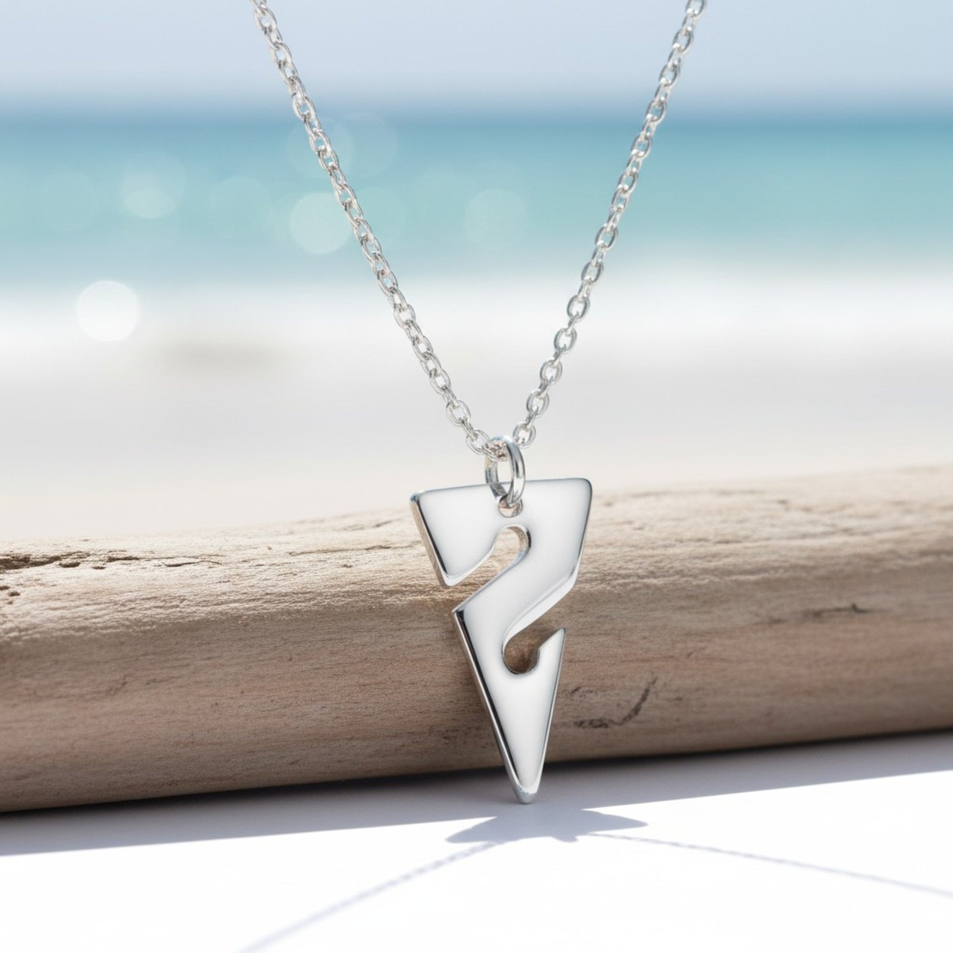 Mini Line Arrow Necklace – Cave Diving Collection - Sterling Silver on Magic Cable Chain - Big Blue