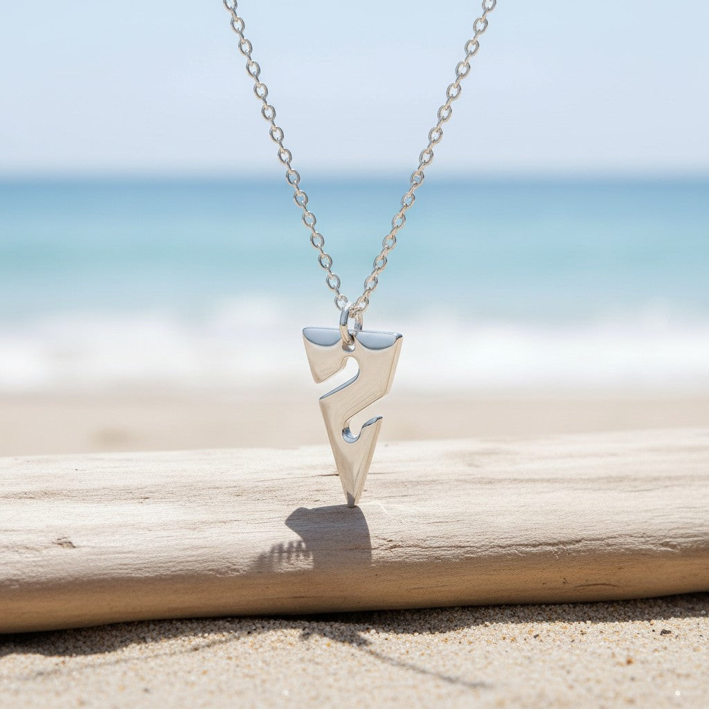 Mini Line Arrow Necklace – Cave Diving Collection - Sterling Silver on Magic Cable Chain - Big Blue