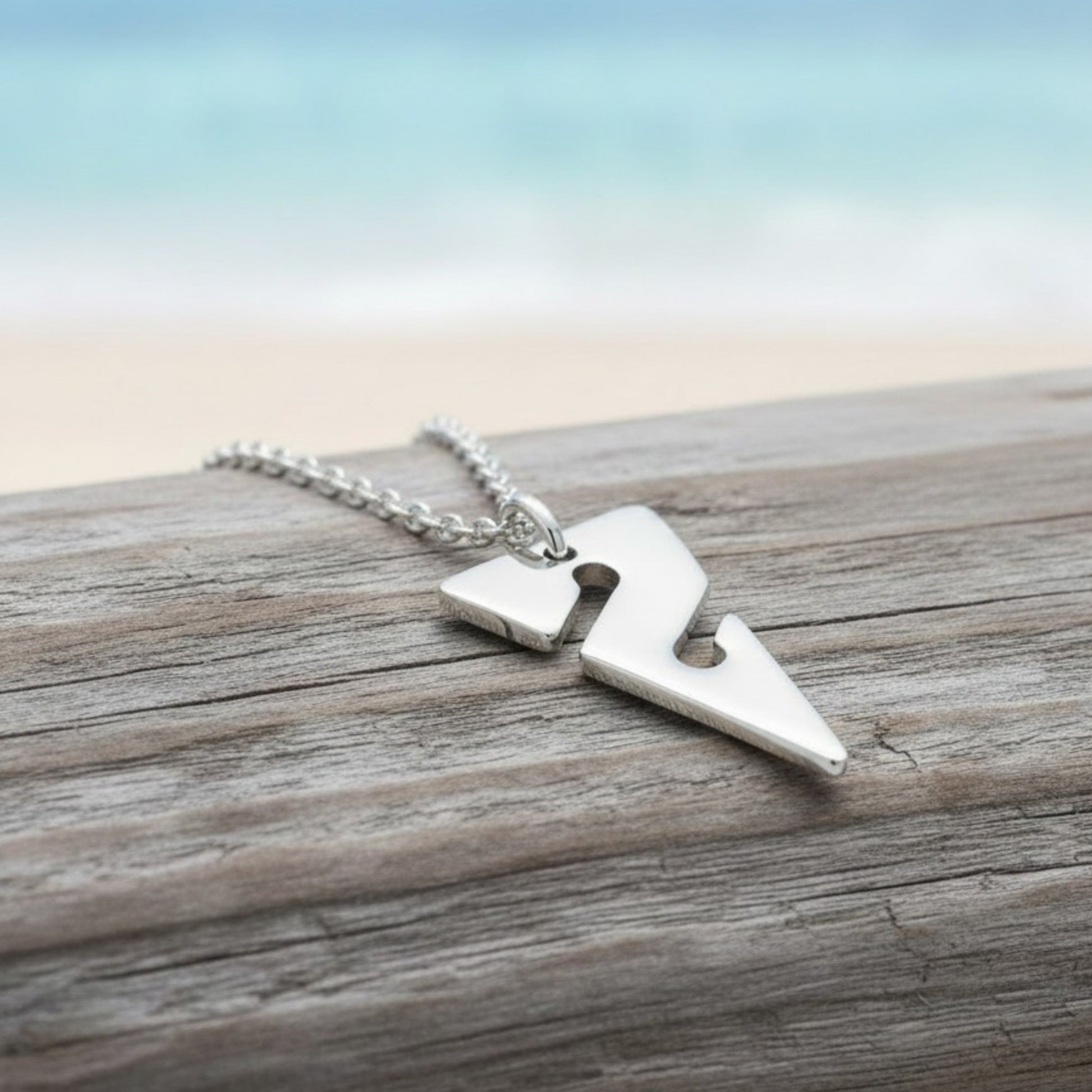 Mini Line Arrow Necklace – Cave Diving Collection - Sterling Silver on Magic Cable Chain - Big Blue