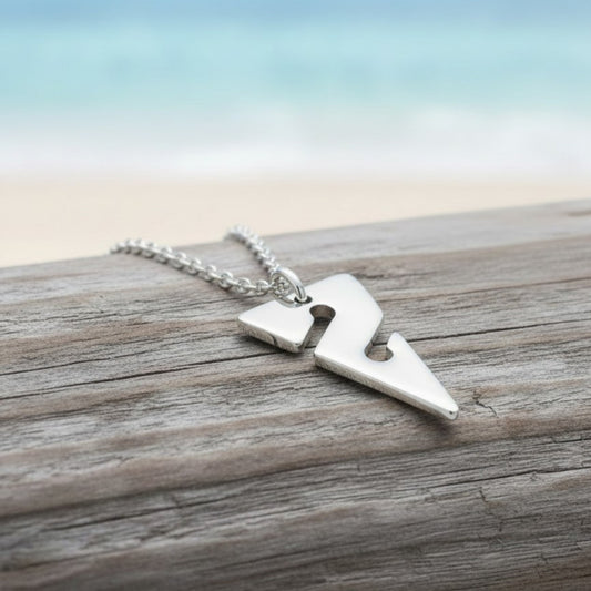 Mini Line Arrow Necklace – Cave Diving Collection - Sterling Silver on Magic Cable Chain - Big Blue