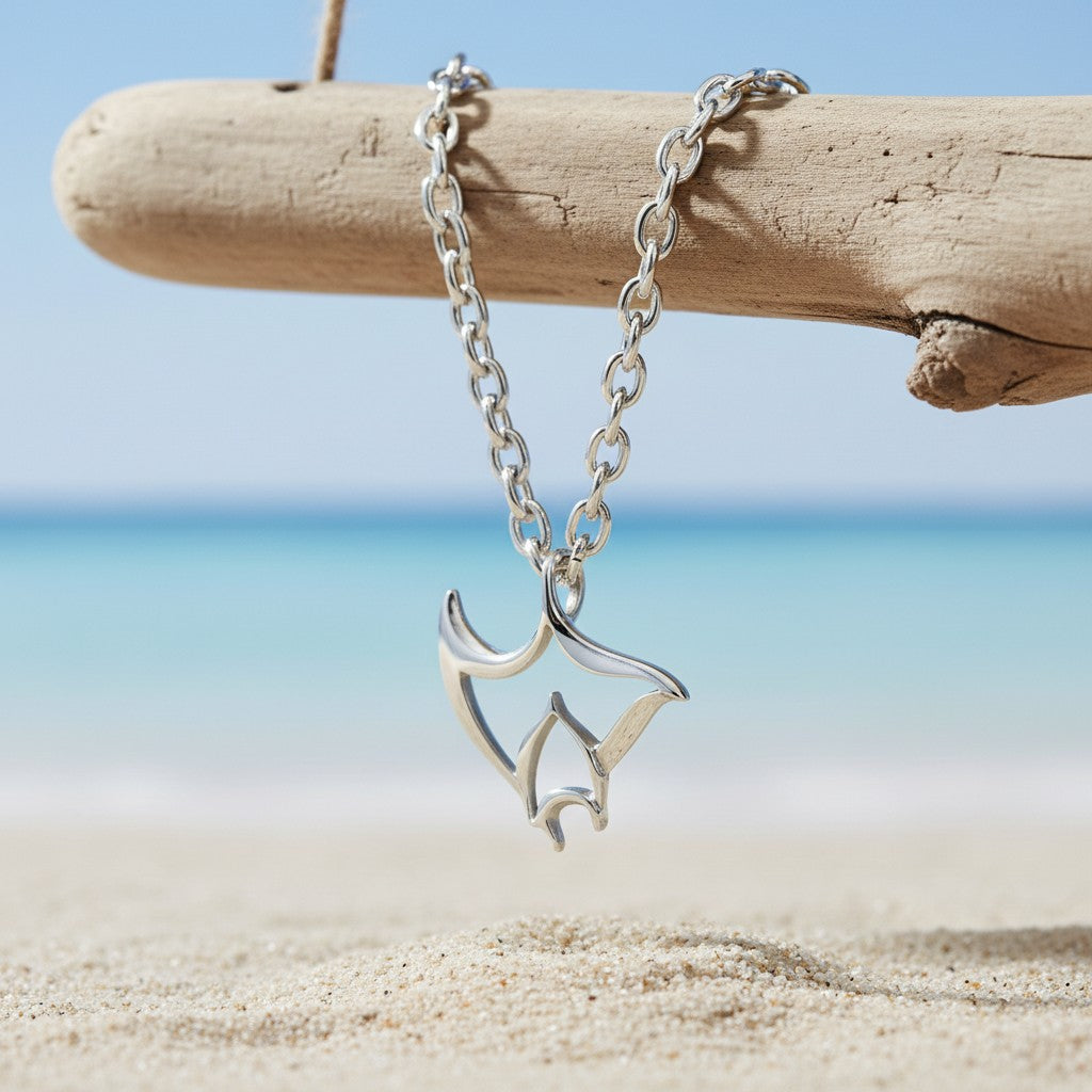 Mini "Big Ray" Manta Ray Necklace – Mini Sterling Collection – Sterling Silver - Big Blue
