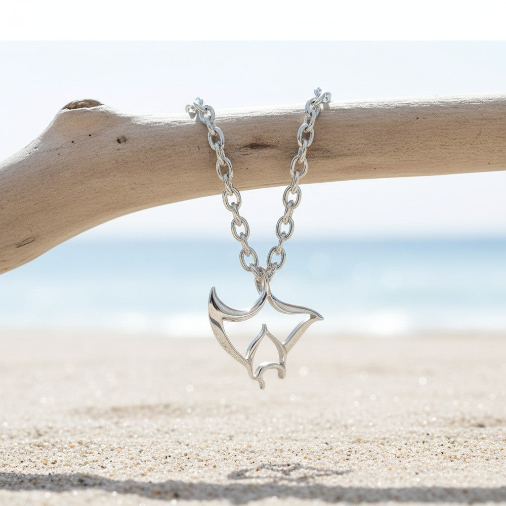 Mini "Big Ray" Manta Ray Necklace – Mini Sterling Collection – Sterling Silver - Big Blue